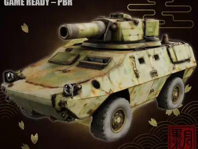 Armored Recon Vehicle Weathered Military APC Game Ready PBR Low-poly 3D model