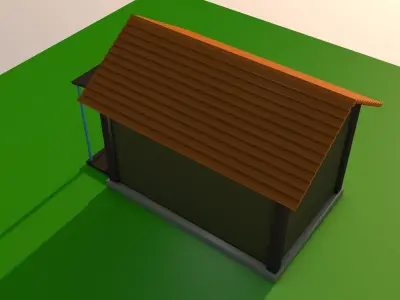 Low poly house on grassy field Low-poly 3D model