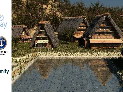 Shirakawago Village Set Low-poly 3D model