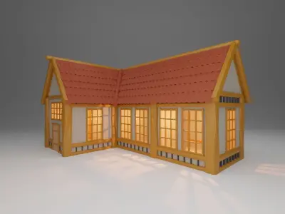Medieval L type cottage 3D print model