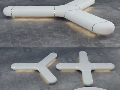 City concrete bench with backlight 3D model