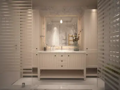 Bathroom with vanity and mirror 3D model