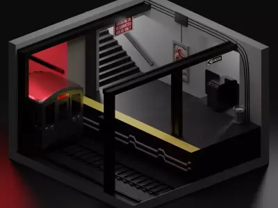 Metro subway station in cube Low-poly 3D model