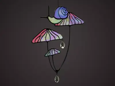 Mushrooms with Snail Stained Glass Window Hanging Low-poly 3D model