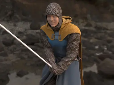 Sentinel of the Steel The Sword-Wielding Knight Low-poly 3D model