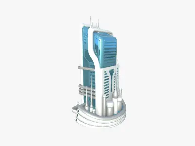 SciFi Building A01 White Blue - Sci Fi Exterior Design Low-poly 3D model