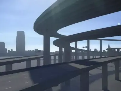 Freeway04 highway overpass with sun behind it 3D model