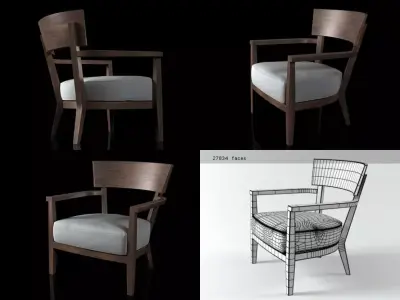 Sally wooden armchair in four different views 3D model
