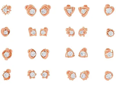 35 Ultra Light Wt Solitaire Diamond Stud Earrings 3dm stl obj 3D Model Pack