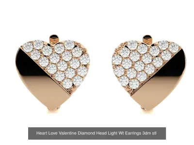8 Love Heart Valentine Diamond Head Light Wt Earrings 3dm stl 3D Model Pack