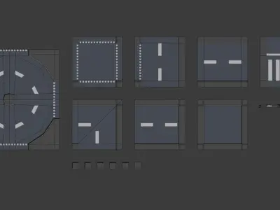 Modular Road Pack  Low-poly 3D model
