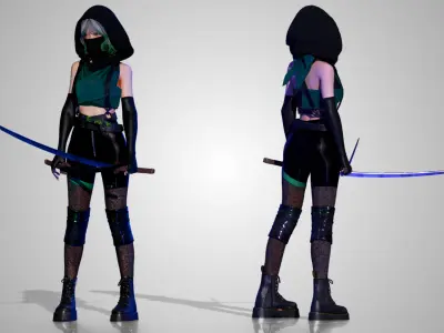Cyberpunk Ninja Girl - GameReady Low-poly 3D model