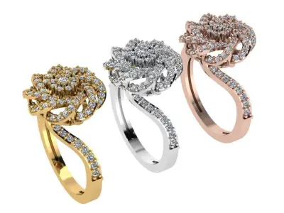 Ring303 diamond flower ring gold 3D print model