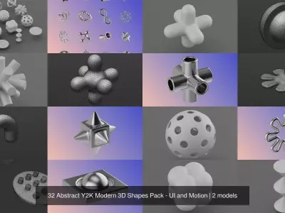 32 Abstract Y2K Modern 3D Shapes Pack - UI and Motion