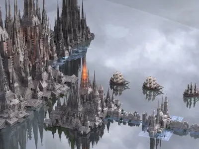 Halloween Pirate Themed City Port Kitbash 3D model