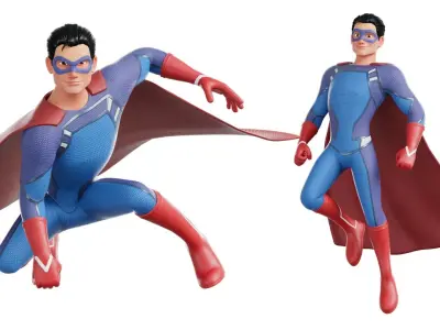 Cartoon Superhero Man Rigged Low-poly 3D model
