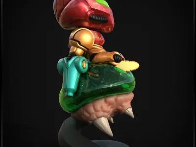 Chibi Samus Riding a Metroid Larva 3D print model
