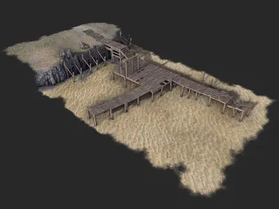 Wooden Pier Low-poly 3D model