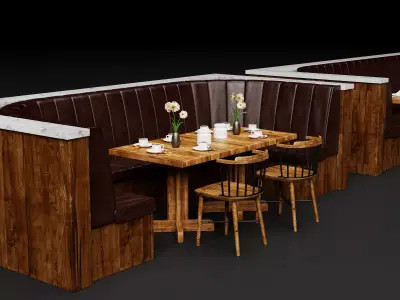 Modern Restaurant Booth Seating Banquette Pack PBR Game Ready Low-poly 3D model