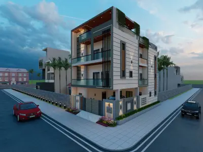 Modern Exterior Elevation Design Low-poly 3D model