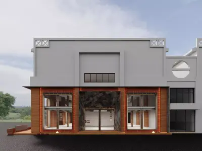 Modern Industrial Retail Facade Block 3D model