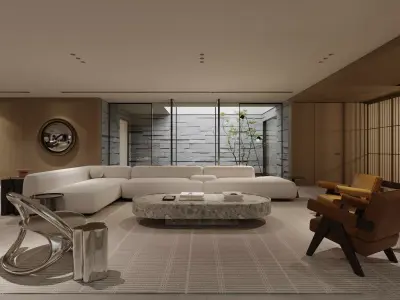 Living Room and Kitchen with Dinning Set Low-poly-113 Low-poly 3D model