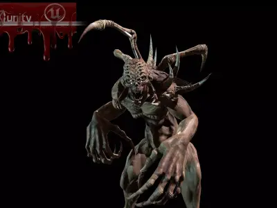 Mutant4 undead creature with horns and claws Low-poly 3D model