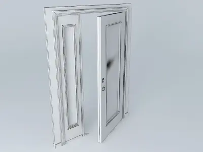 Cream Door and Frame with Modern Stained Glass Windows, Inclu... Free 3D model