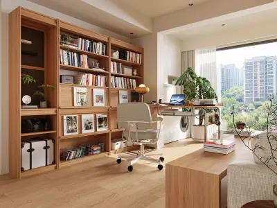 Nordic living room and study 3D model 3D model