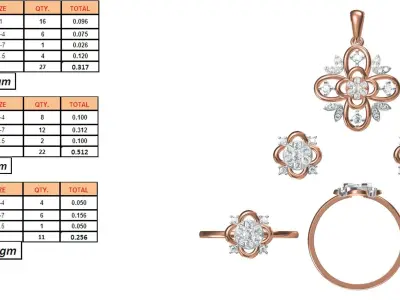 Light wt Ring Earrings Pendant set stl jcd 1-render details  3D print model order