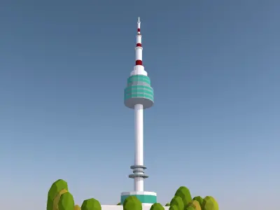Cartoon Low Poly N Seoul Tower Landmark Low-poly 3D model
