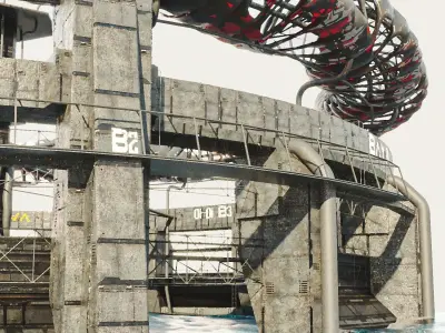 Ocean Castle Sci-fi  Low-poly 3D model