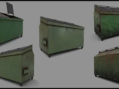 LowPoly Dustbin Game Ready With 10 Different Texture Set Low-poly 3D model