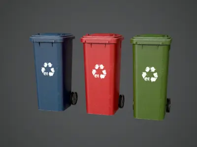 Trash PBR GameReady can on wheels Low-poly 3D model