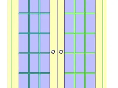 Double leaf glass wood door 3D model