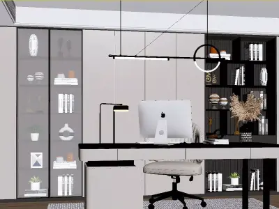 Modern Light Luxury Study Room 3D model