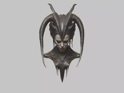 Alien HR Giger inspired woman head bust Low-poly 3D model