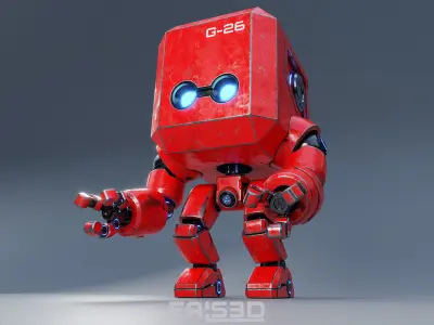 Cute Space Robot Rigged G-26 Red 3D model