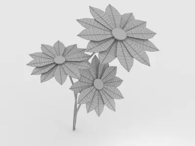 origami three flowers Low-poly 3D model