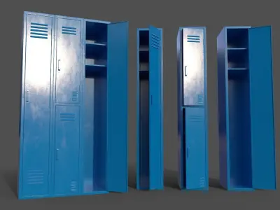 PBR School Gym Locker 04 - Blue Light Low-poly 3D model