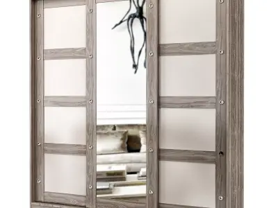 Wardrobe low poly 3d model sliding with glass doors Low-poly 3D model