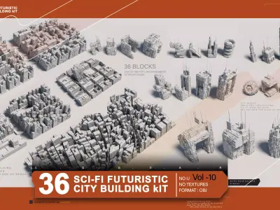 36 SCI-FI BUILDINGS CITY KIT vol 10 3D model