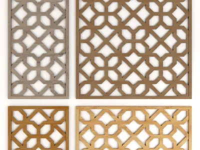 Wood Arabic Islamic pattern decorative grill screens 5 3D Model Pack