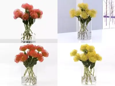 P P four flowers in vase 3D model