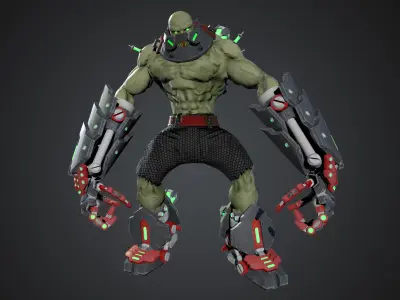 Cyborg humanoid creature with armor and weapons Low-poly 3D model