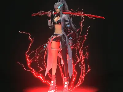 Warrior girl Low-poly 3D model