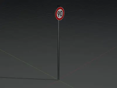 Traffic sign 274-90 Speed limit 90 km h Size 1 Low-poly 3D model