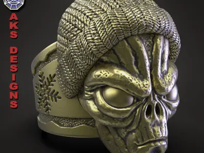 skull ring  jewelry Alien with cap v1  3D print model