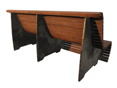 Wooden Public Park Bench with Metal Base 3D model