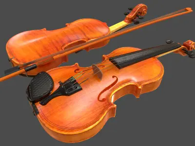 Violin and Bow - Low Poly